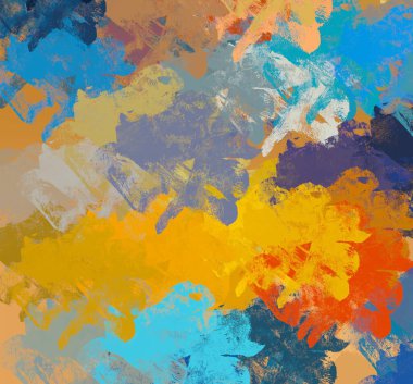 Soyut rastgele şekiller. 2D illüstrasyon arka planı. Düz beton duvarda sanatsal modern sanat kalıpları. Kabataslak boyalı yüzey. El yapımı fırça darbeleri.