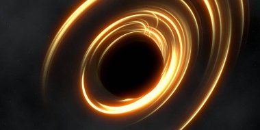 Soyut arka plan sanatı. Karanlık arka planda neon çember. Uzay temalı sanatsal dijital arkaplan.