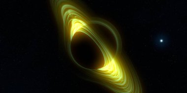 Soyut arka plan sanatı. Siyah arka planda neon halkalar. Uzay temalı sanatsal dijital arkaplan.