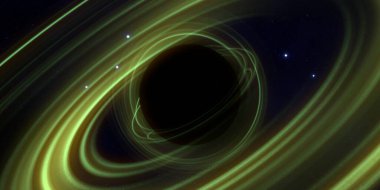 Soyut arka plan sanatı. Karanlık arka planda neon çember. Uzay temalı sanatsal dijital arkaplan.