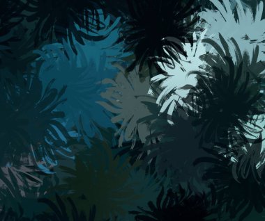 Soyut rastgele şekiller. 2D illüstrasyon arka planı. Düz beton duvarda sanatsal modern sanat kalıpları. Kabataslak boyalı yüzey. El yapımı fırça darbeleri.