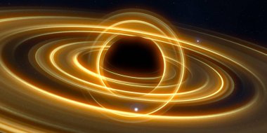 Soyut arka plan sanatı. Karanlık arka planda neon çember. Uzay temalı sanatsal dijital arkaplan.