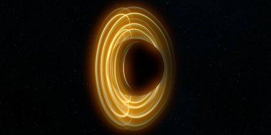 Soyut arka plan sanatı. Siyah arka planda neon halkalar. Uzay temalı sanatsal dijital arkaplan.