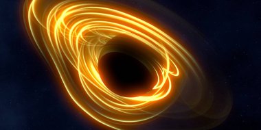 Soyut arka plan sanatı. Siyah arka planda neon halkalar. Uzay temalı sanatsal dijital arkaplan.