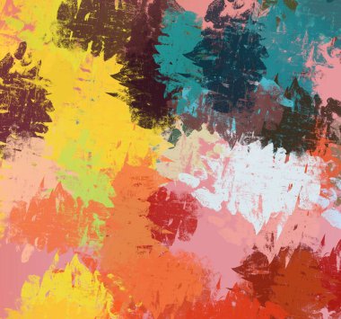 Soyut arka plan sanatı. 2D çizim. Etkileyici yağlı boya resim. Tuvalde fırça darbeleri. Modern sanat. Çok renkli arkaplan. Çağdaş sanat. İfade. Sanatsal dijital palet.