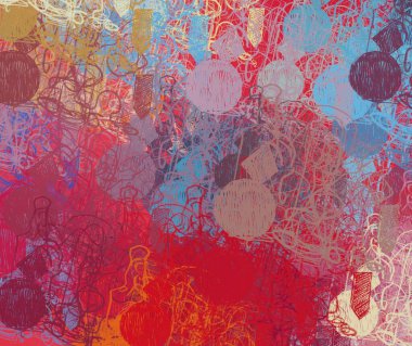 Soyut rastgele şekiller. 2D illüstrasyon arka planı. Düz beton duvarda sanatsal modern sanat kalıpları. Kabataslak boyalı yüzey. El yapımı fırça darbeleri.