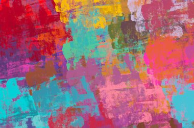 Soyut rastgele şekiller. 2D illüstrasyon arka planı. Düz beton duvarda sanatsal modern sanat kalıpları. Kabataslak boyalı yüzey. El yapımı fırça darbeleri.