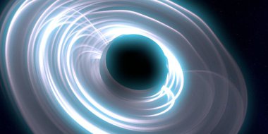 Soyut arka plan sanatı. Siyah arka planda neon halkalar. Uzay temalı sanatsal dijital arkaplan.