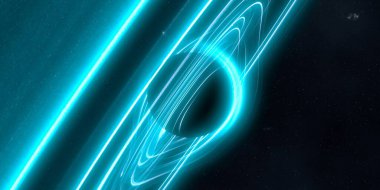 Soyut arka plan sanatı. Siyah arka planda neon halkalar. Uzay temalı sanatsal dijital arkaplan.