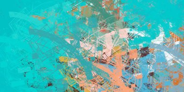 Soyut arka plan sanatı. 2D çizim. Etkileyici yağlı boya resim. Tuvalde fırça darbeleri. Modern sanat. Çok renkli arkaplan. Çağdaş sanat. İfade. Sanatsal dijital palet.