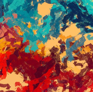 Soyut arka plan sanatı. 2D çizim. Etkileyici yağlı boya resim. Tuvalde fırça darbeleri. Modern sanat. Çok renkli arkaplan. Çağdaş sanat. İfade. Sanatsal dijital palet.