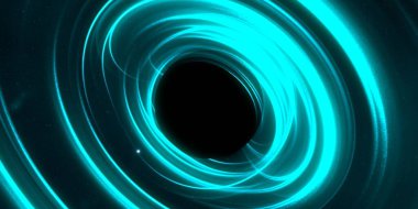 Soyut arka plan sanatı. Siyah arka planda neon halkalar. Uzay temalı sanatsal dijital arkaplan.