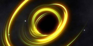 Soyut arka plan sanatı. Siyah arka planda neon halkalar. Uzay temalı sanatsal dijital arkaplan.