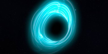 Soyut arka plan sanatı. Siyah arka planda neon halkalar. Uzay temalı sanatsal dijital arkaplan.