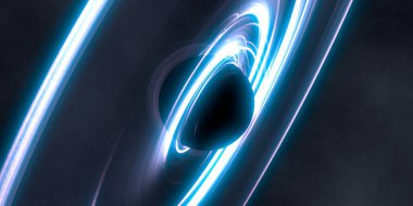 Soyut arka plan sanatı. Siyah arka planda neon halkalar. Uzay temalı sanatsal dijital arkaplan.