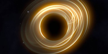 Soyut arka plan sanatı. Siyah arka planda neon halkalar. Uzay temalı sanatsal dijital arkaplan.