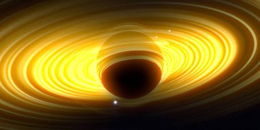 Soyut arka plan sanatı. Karanlık arka planda neon çember. Uzay temalı sanatsal dijital arkaplan.