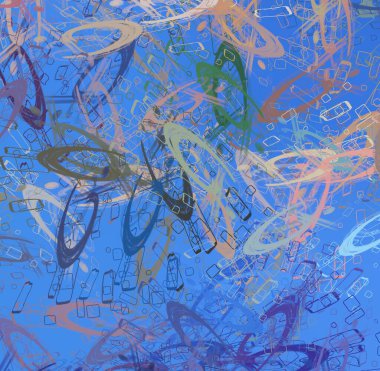 Soyut rastgele şekiller. 2D illüstrasyon arka planı. Düz beton duvarda sanatsal modern sanat kalıpları. Kabataslak boyalı yüzey. El yapımı fırça darbeleri.