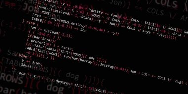 Yazılım geliştirici programlama kodu. Soyut modern sanal bilgisayar senaryosu. Masaüstü ekranında yazılım geliştirici programcının çalışması 