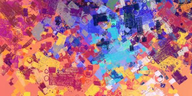 Soyut rastgele şekiller. 2D illüstrasyon arka planı. Düz beton duvarda sanatsal modern sanat kalıpları. Kabataslak boyalı yüzey. El yapımı fırça darbeleri.