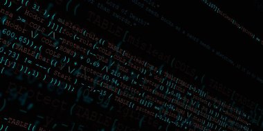 Yazılım geliştirici programlama kodu. Soyut modern sanal bilgisayar senaryosu. Masaüstü ekranında yazılım geliştirici programcının çalışması 
