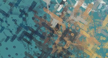 Soyut arka plan sanatı. 2D çizim. Etkileyici yağlı boya resim. Tuvalde fırça darbeleri. Modern sanat. Çok renkli arkaplan. Çağdaş sanat. İfade. Sanatsal dijital palet.