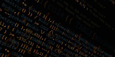 Yazılım geliştirici programlama kodu. Soyut modern sanal bilgisayar senaryosu. Masaüstü ekranında yazılım geliştirici programcının çalışması 