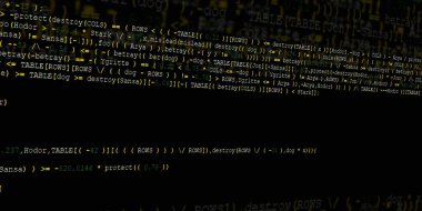 Yazılım geliştirici programlama kodu. Soyut modern sanal bilgisayar senaryosu. Masaüstü ekranında yazılım geliştirici programcının çalışması 