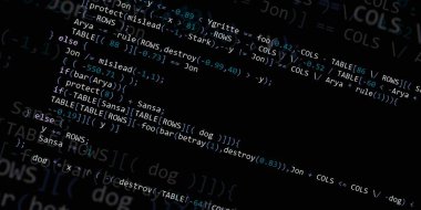 Yazılım geliştirici programlama kodu. Soyut modern sanal bilgisayar senaryosu. Masaüstü ekranında yazılım geliştirici programcının çalışması 