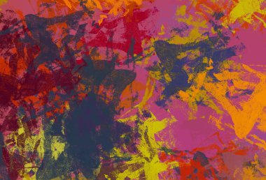 Soyut arka plan sanatı. 2D çizim. Etkileyici yağlı boya resim. Tuvalde fırça darbeleri. Modern sanat. Çok renkli arkaplan. Çağdaş sanat. İfade. Sanatsal dijital palet.