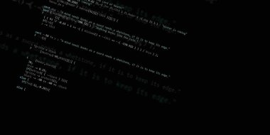Yazılım geliştirici programlama kodu. Soyut modern sanal bilgisayar senaryosu. Masaüstü ekranında yazılım geliştirici programcının çalışması 