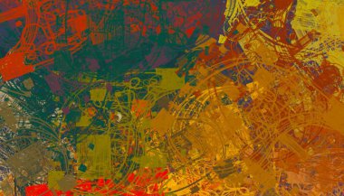 Soyut arka plan sanatı. 2D çizim. Etkileyici yağlı boya resim. Tuvalde fırça darbeleri. Modern sanat. Çok renkli arkaplan. Çağdaş sanat. İfade. Sanatsal dijital palet.