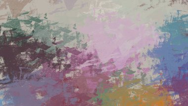 Soyut arka plan sanatı. 2D çizim. Etkileyici yağlı boya resim. Tuvalde fırça darbeleri. Modern sanat. Çok renkli arkaplan. Çağdaş sanat. İfade. Sanatsal dijital palet.