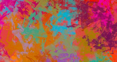 Soyut arka plan sanatı. 2D çizim. Etkileyici yağlı boya resim. Tuvalde fırça darbeleri. Modern sanat. Çok renkli arkaplan. Çağdaş sanat. İfade. Sanatsal dijital palet.