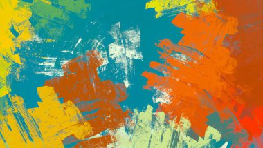 Soyut arka plan sanatı. 2D çizim. Etkileyici yağlı boya resim. Tuvalde fırça darbeleri. Modern sanat. Çok renkli arkaplan. Çağdaş sanat. İfade. Sanatsal dijital palet.