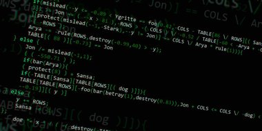 Yazılım geliştirici programlama kodu. Soyut modern sanal bilgisayar senaryosu. Masaüstü ekranında yazılım geliştirici programcının çalışması 