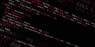 Yazılım geliştirici programlama kodu. Soyut modern sanal bilgisayar senaryosu. Masaüstü ekranında yazılım geliştirici programcının çalışması 
