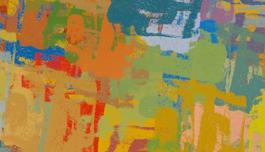 Soyut arka plan sanatı. 2D çizim. Etkileyici yağlı boya resim. Tuvalde fırça darbeleri. Modern sanat. Çok renkli arkaplan. Çağdaş sanat. İfade. Sanatsal dijital palet.