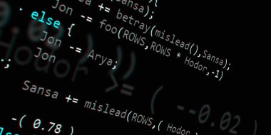 Yazılım geliştirici programlama kodu. Soyut modern sanal bilgisayar senaryosu. Masaüstü ekranında yazılım geliştirici programcının çalışması 