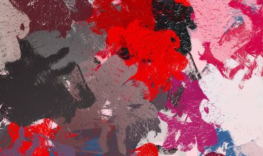 Soyut arka plan sanatı. 2D çizim. Etkileyici yağlı boya resim. Tuvalde fırça darbeleri. Modern sanat. Çok renkli arkaplan. Çağdaş sanat. İfade. Sanatsal dijital palet.