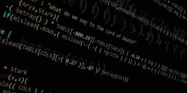 Yazılım geliştirici programlama kodu. Soyut modern sanal bilgisayar senaryosu. Masaüstü ekranında yazılım geliştirici programcının çalışması 