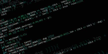 Yazılım geliştirici programlama kodu. Soyut modern sanal bilgisayar senaryosu. Masaüstü ekranında yazılım geliştirici programcının çalışması 