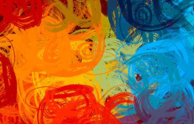Soyut arka plan sanatı. 2D çizim. Etkileyici yağlı boya resim. Tuvalde fırça darbeleri. Modern sanat. Çok renkli arkaplan. Çağdaş sanat. İfade. Sanatsal dijital palet.