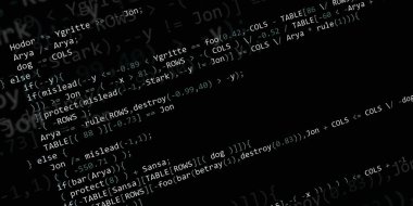 Yazılım geliştirici programlama kodu. Soyut modern sanal bilgisayar senaryosu. Masaüstü ekranında yazılım geliştirici programcının çalışması 