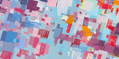 Soyut arka plan sanatı. 2D çizim. Etkileyici yağlı boya resim. Tuvalde fırça darbeleri. Modern sanat. Çok renkli arkaplan. Çağdaş sanat. İfade. Sanatsal dijital palet.