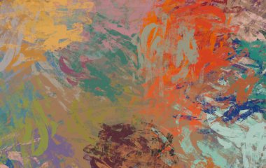 Soyut arka plan sanatı. 2D çizim. Etkileyici yağlı boya resim. Tuvalde fırça darbeleri. Modern sanat. Çok renkli arkaplan. Çağdaş sanat. İfade. Sanatsal dijital palet.