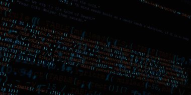 Yazılım geliştirici programlama kodu. Soyut modern sanal bilgisayar senaryosu. Masaüstü ekranında yazılım geliştirici programcının çalışması 