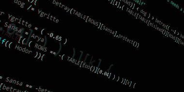 Yazılım geliştirici programlama kodu. Soyut modern sanal bilgisayar senaryosu. Masaüstü ekranında yazılım geliştirici programcının çalışması 
