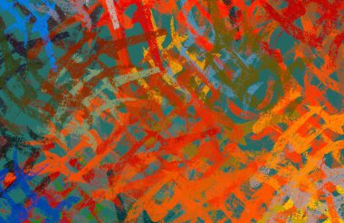 Soyut arka plan sanatı. 2D çizim. Etkileyici yağlı boya resim. Tuvalde fırça darbeleri. Modern sanat. Çok renkli arkaplan. Çağdaş sanat. İfade. Sanatsal dijital palet.