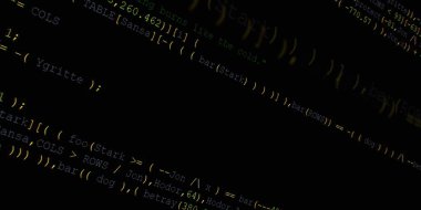 Yazılım geliştirici programlama kodu. Soyut modern sanal bilgisayar senaryosu. Masaüstü ekranında yazılım geliştirici programcının çalışması 